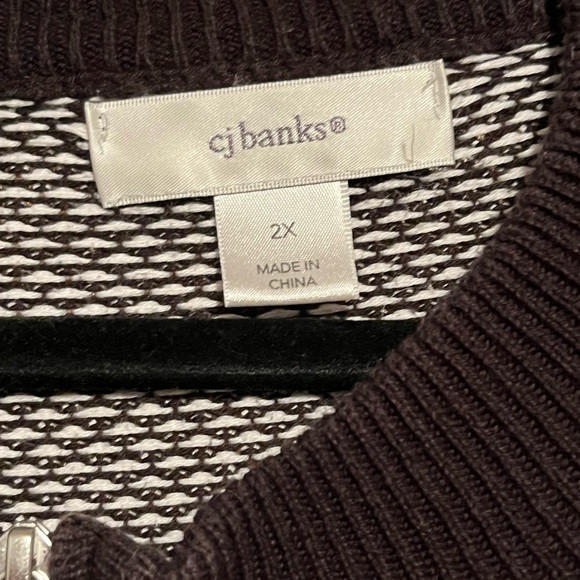 CJ Banks Black and White Zip Up Sweater - Picture 6 of 8